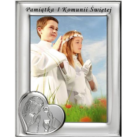 CORNICE PORTAFOTO IN ARGENTO PER BAMBINA, RICORDO PRIMA COMUNIONE, 13 x 17 cm (1/5)