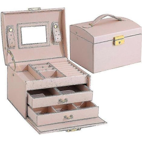 Schmuckkästchen aus PU-Leder, Schmuckkästchen mit zwei Schubladen, Kosmetikaufbewahrungsbox
