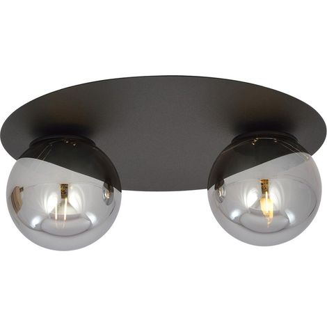 Lampada a Soffitto Solar, Acciaio verniciato a polvere, Vetro, Nero, Grigio, 43x19x43 cm