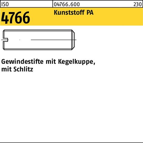 Vis sans tête ISO 4766 Embout conique/fente M4x 12 Polyamide 100 pièces