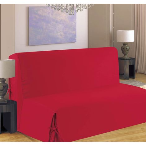 Housse de clic-clac rouge 140x200 cm – 35% coton – 65% polyester – Fixations par nouettes – Lavable en machine à 40°