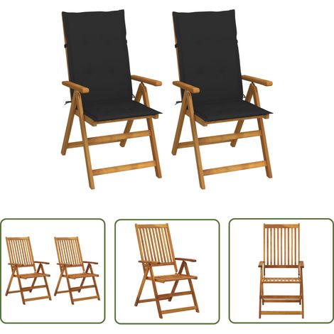 The Living Store Chaises inclinables de jardin lot de 2 et coussins Bois acacia - Chaise De Jardin - Fauteuil De Jardin - Mobilier De Jardin - Chaise Inclinable - Chaise Pliante (1/5)