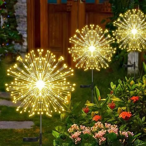 4 pièces lumières solaires feu d'artifice, étanche IP65, 8 modes lumineux, guirlande décorative jardin, blanc chaud