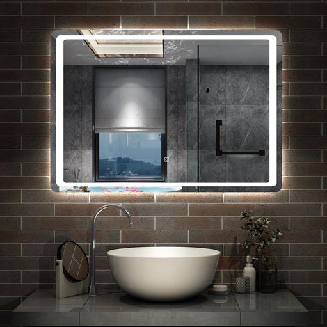 LED Bathroom Mirror with Demister Pad Touch Sensor Wall Mounted IP44 - 800x600 Single Touch
