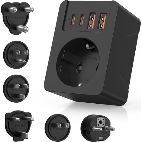 Adaptateur Prise France vers USA/UK/JAP/AUS/Afrique du Sud/EU, Adaptateur Voyage Universel International avec 2 USB et 2 Type C(PD 20W), Type B/G/E/F/A/I/M Prise vers UK Canada Singapore HK-Noir (1/5)
