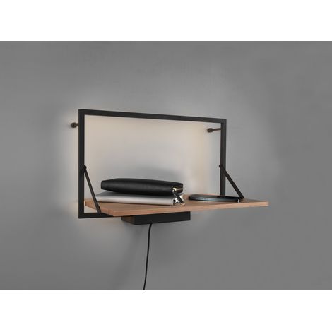 Wandregal LEONIE aus Holz mit LED Beleuchtung Metall Schwarz 50cm breit