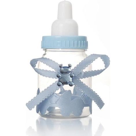 24PCS Boîte à Dragées avec Ruban Mini Biberon Strass Ours Cadeau Box Bonbonnière pour Bébé Baptême Bleu (1/3)