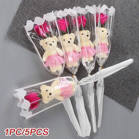 1/5 pièces Savon parfumé en forme de rose, décoration de mariage ou de maison, bouquet de savon ours, Saint-Valentin, roses artificielles, fête des mères5 roses rouges (1/5)