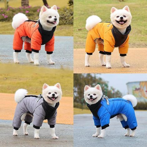 Manteau d'hiver pour chien, col montant réfléchissant, collier ajustable, double attache pour laisse - Taille S - Bleu (1/4)