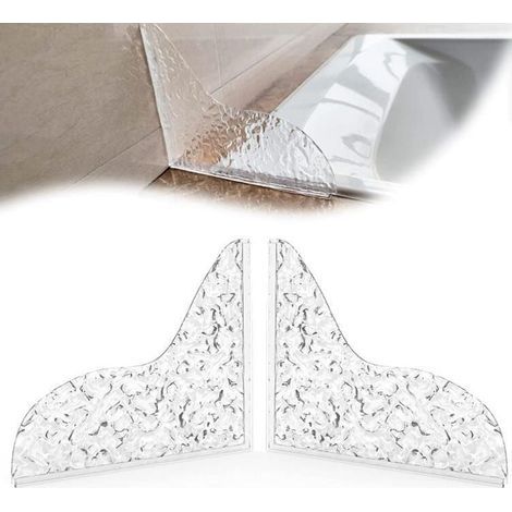 Juego de 2 protectores antisalpicaduras autoadhesivos de acrílico para ducha y bañera, que evitan fugas de agua y protegen el baño de salpicaduras. (1/4)