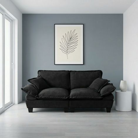 Canapé 2 places 194x82x90 cm noir en chenille avec accoudoirs amovibles (1/5)