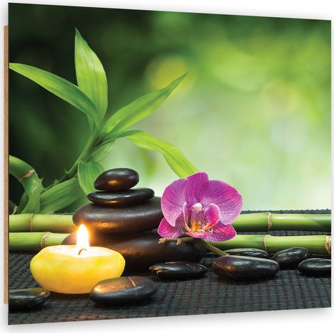 Quadro deco panel, Composizione di zen con candele e fiori - 60x60 (1/5)