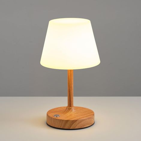 Lampe de table LED sans fil, étanche avec batterie de 4000 mAh, veilleuse portable rechargeable avec variateur tactile pour terrasse, restaurant et salle de bain (grain de bois) (1/4)