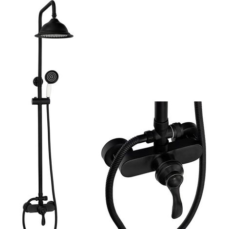 Colonne de douche rétro Silla, système de douche avec mitigeur réglable en hauteur, design vintage, Noir (1/5)