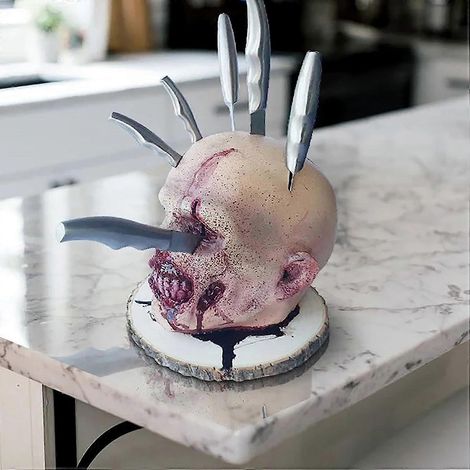 Porte-couteau de cuisine à insérer en forme de tête humaine fantôme, décoration d'Halloween, rangement pour la cuisine (1/5)