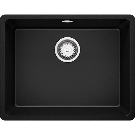 PRIMAGRAN Evier Sous Plan 56x44cm, Evier en Granit 1 bac + Kit de Vidage, Évier au meuble 60cm - Venise Easy, Noir