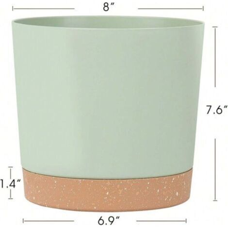 Pot de fleurs en plastique avec soucoupe, idéal pour l'intérieur et l'extérieur, parfait pour la maison, 20 cm, blanc, vert, noir et gris (1/4)