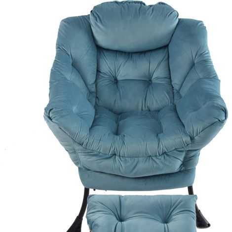 Relaxsessel mit Hocker, blau, Stoff und Metall, mit Armlehnen und Seitentasche (1/5)