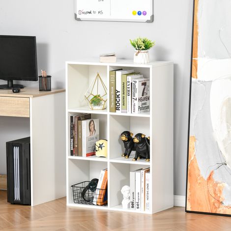 Estantería para Libros Estantes de Madera de 3 Niveles con 6 Cubos de Almacenaje para Sala de Estar Dormitorio Oficina 65,5x30x97,5 cm Blanco (1/5)