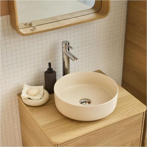 Mob-In – Vasque à poser ronde en céramique 36cm – Ø36 x H12 cm – Évacuation 45mm – Facile à entretenir et à monter