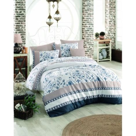 Bettwäsche - 1 Bettdecke 220 x 240 cm + 2 Kissenbezüge 60 x 60 cm - 100% verstärktes Baumwolle - Blau