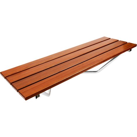 Siège de douche rabattable en aluminium et bois tropical – Dimensions 900x338mm – Poids max 110kg – Fixation murale pour confort – Primematik