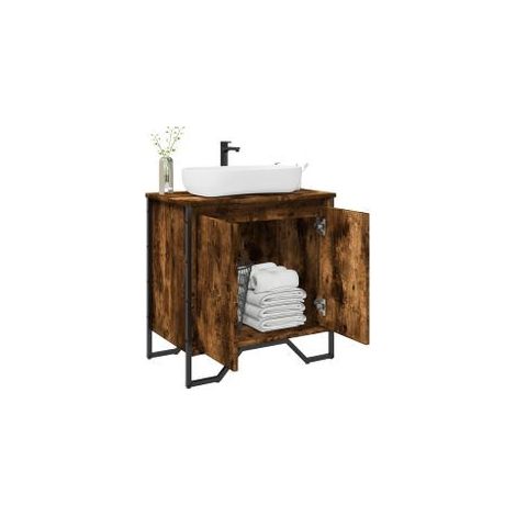 Armoire lavabo de salle de bain chêne fumé 60x35x60 (1/5)