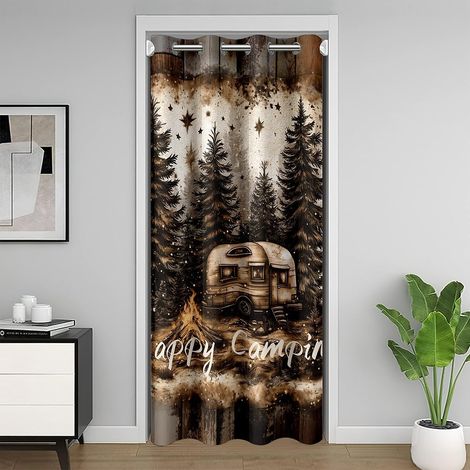 Glücklich Rideau de porte de camping 1 panneau 86 x 203 cm Rustique en pin naturel Rideau de porte pour extérieur ferme grange chasse lodge décor rideau de porte pour chambre à coucher - 203.00 x 86.0 (1/5)