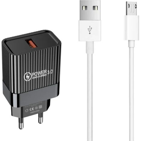 Chargeur USB 20 W à charge rapide pour téléphones portables, compatible QC 3.0, avec câble micro USB et connecteur de charge rapide. (1/5)
