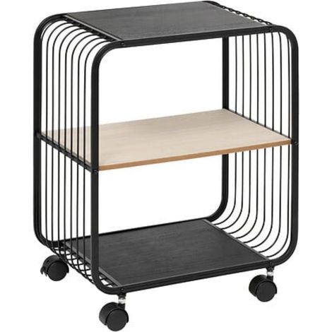 Étagère à roulettes 2 niveaux en métal et bois (1/3)