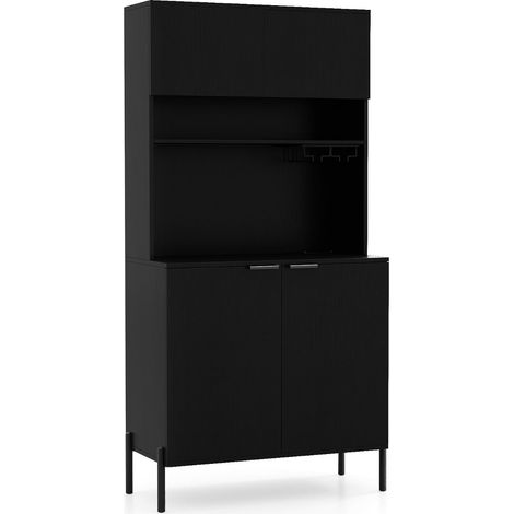 Armoire de rangement avec station de charge 80 x 40 x 164 cm porte-verres ergonomique design scandinave en MDF noir