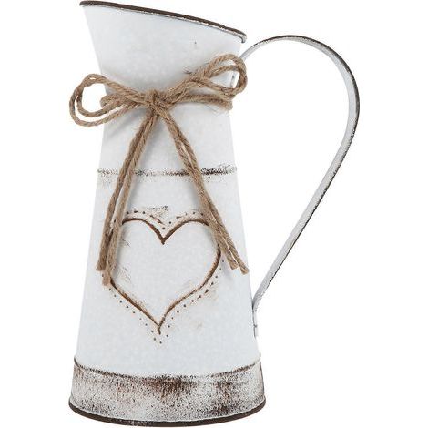 Metallvase im Vintage-Stil, dekorativer Blumenkübel aus Eisen fürs Büro – 20 x 14,5 cm – Weiß (1/3)