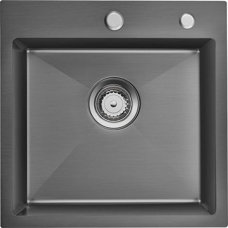 45x45cm Lavello da Cucina 1 Vasca Nero in Acciaio Inox Lavandino Cucina Vasca Singola con Troppopieno e Sifoni, Senza Piombo, Protezione Ambientale (1/5)
