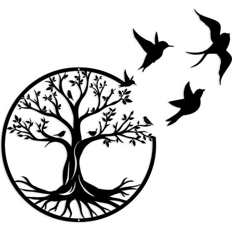 30cm Arbre de vie en métal -Décoration Murale en Métal avec des Petit oiseau, pour Cadeau Intérieur Cadeau Extérieur Jardin Maison Décoration (1/4)