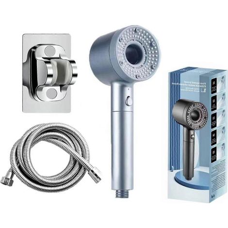 Pommeau de douche haute pression à 5 jets – Débit d'eau puissant, réglage facile par simple pression d'un bouton – Accessoires de salle de bain innovants et faciles à installer – Argent (1/3)