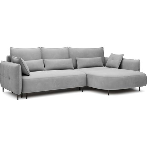 Selsey Oblivio – Canapé d'angle convertible, coffre de rangement, velours déperlant, angle à droite, Gris (1/5)