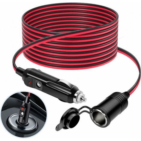 3M Cigarette Lighter Extension Cable, 12V/24V Car Charger, Cigarette Lighter Socket, Waterproof, Dustproof 16 AWG Adapter with 15A Fuse for Motorcycle, Boat, Car, Truck