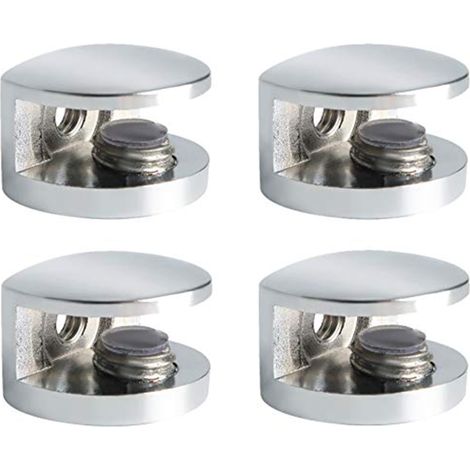 Pince à Verre Support Etagere Murale pour 5-8mm, Chrome Poli 4 Pcs Réglable Support Étagère Verre Fixation Murale (1/5)