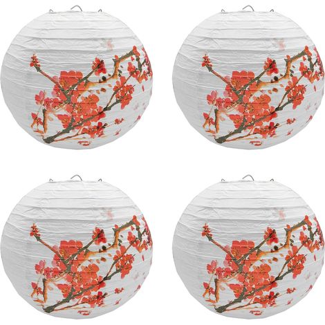 4 Pcs Abat-Jour Rond Lanterne Papier Chinois Lanternes Décorations Suspendues Lampe Papier Fleur Prunier Décoration Jardin Fête Mariage d'anniversaire (1/5)