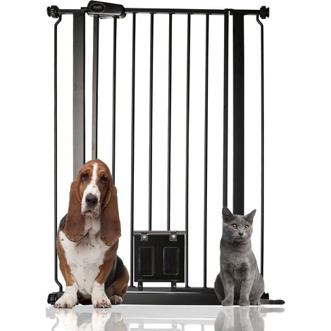 Bettacare Barrière Pour Chien Avec Trappe Verrouillable, 75cm - 84cm, Hauteur 104cm, Couleur Noir