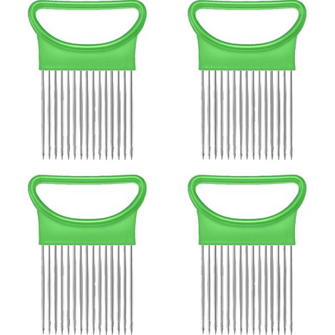 Coupe-oignon - Support pour Légumes - Acier Inoxydable et Plastique - Protection des Doigts - Pour Oignons Tomates Pommes de Terre Concombres - Lot de 4 (1/5)