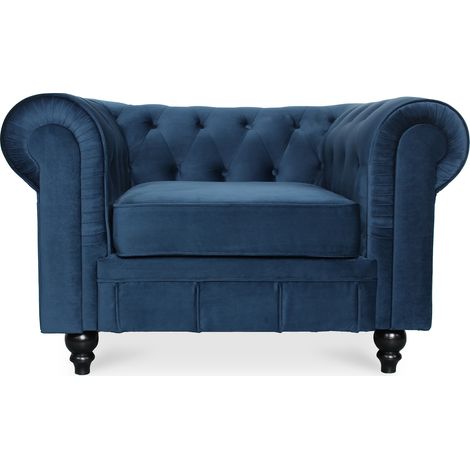 Fauteuil Chesterfield velours Altesse Bleu foncé (1/3)