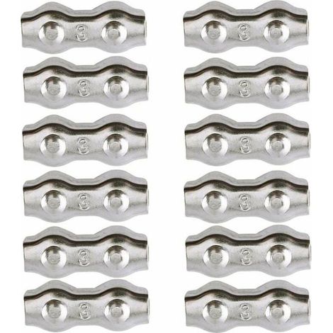 Serre-Câble Acier 3mm, 12 Pièces, Duplex, Pince Câble Inoxydable 304, Poignées Câble Métallique, Corde à Linge (1/4)