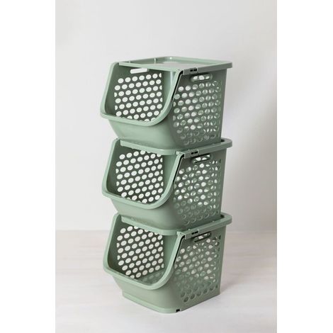 Juego de 3 cestas de almacenamiento color celadón