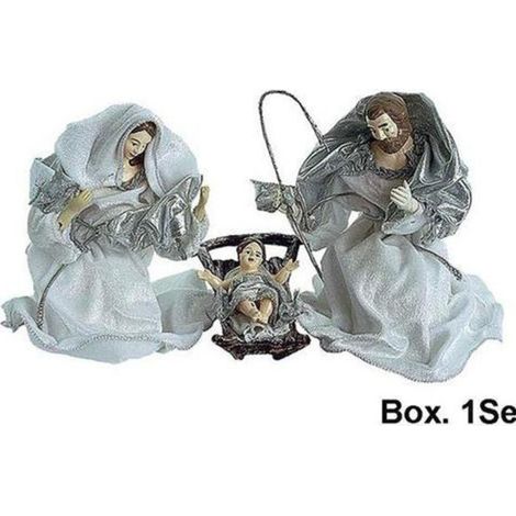 Set presepe natalizio 3 pezzi 20 cm - colore argento/bianco - decorazione addobbo natale