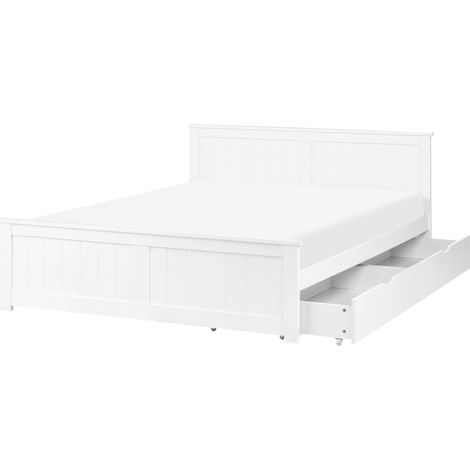 Bett mit 2 Schubladen Kiefernholz SABRAN 140 x 200 cm Weiß