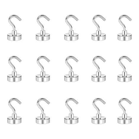Set of 15 silver magnetic hooks with stainless steel - Small size. For hanging umbrellas, scissors and keys. (1/5)