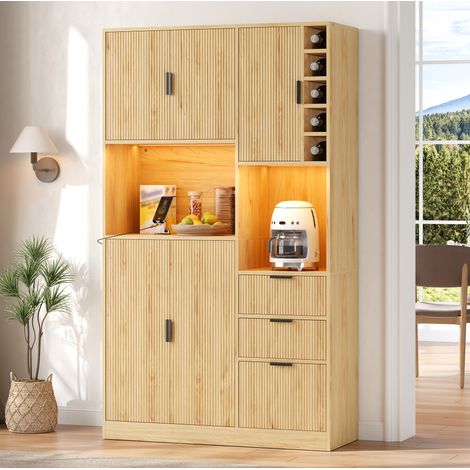 Armario de cocina alto 105x40x180 cm aglomerado natural, LED y enchufes con botellero - CHICFURN (1/5)