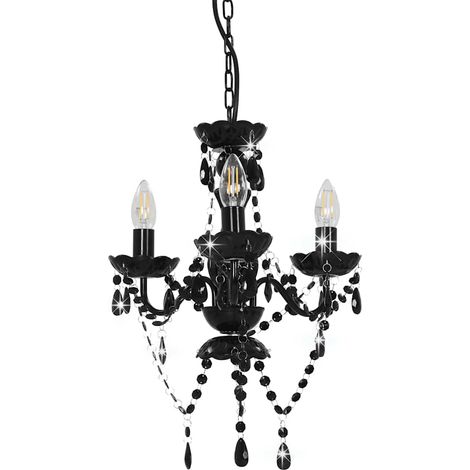 vidaXL Lampadario con Perline Nero Tondo 3 E14 (1/3)