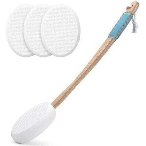 Rückenlotion-Applikator, Gerät zum Auftragen von Lotion auf den Rücken mit langem Griff, 43 cm langer feuchtigkeitsspendender Rückenapplikator mit 4 austauschbaren Pads für W (1/4)
